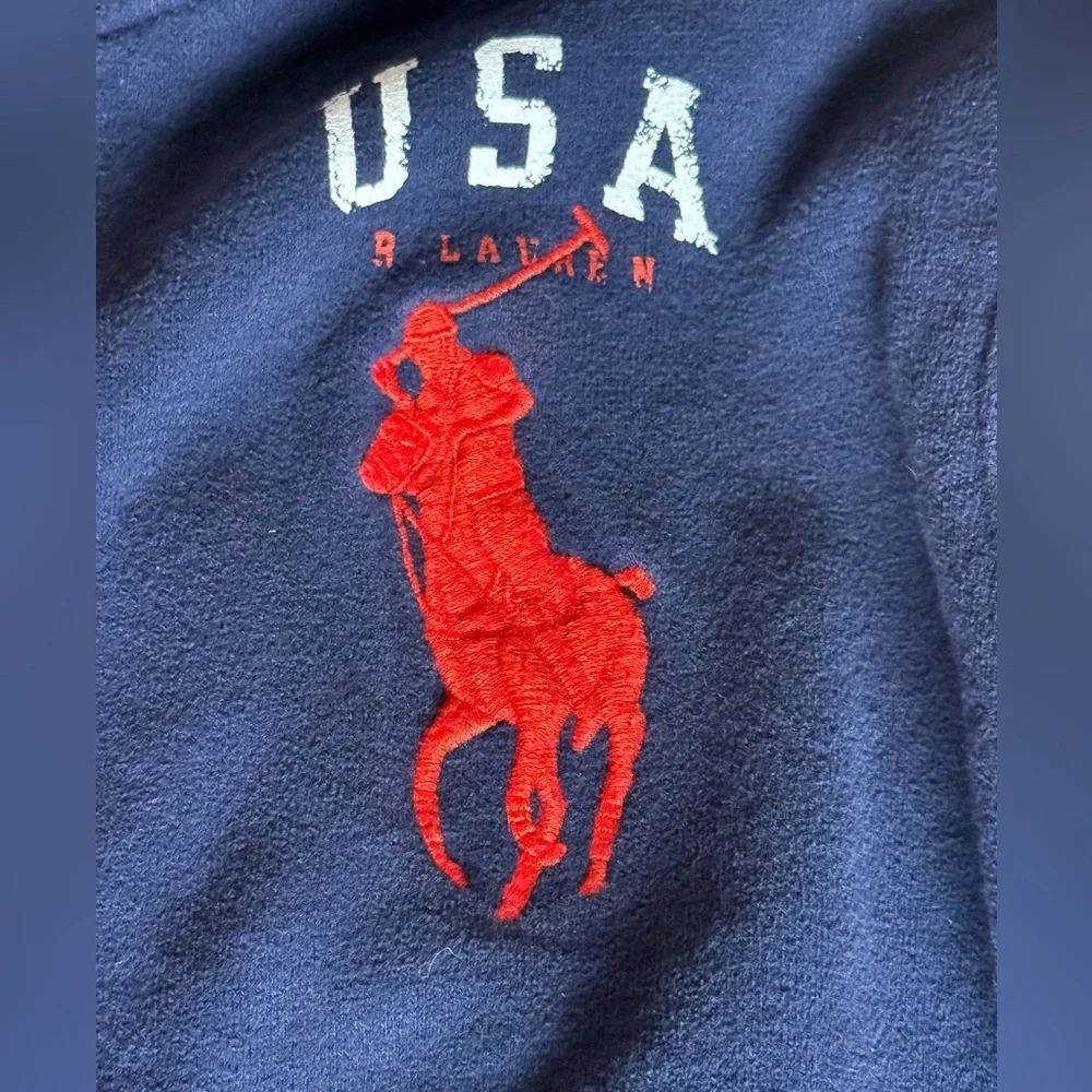 Polo Ralph Lauren Boys Navy Big Pony USA Flag Full Zip Hoodie Jacket Size‎ 7